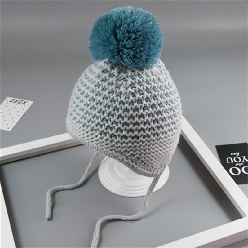Cute Big Hair Ball Cap For Baby Cotton Knitted Caps for Girls/Boys Warm Woolen Hood Caps Toddler Hats For Winter