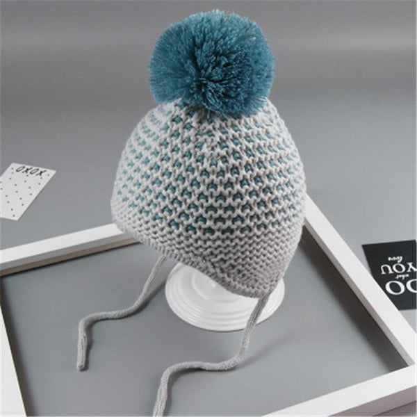 Cute Big Hair Ball Cap For Baby Cotton Knitted Caps for Girls/Boys Warm Woolen Hood Caps Toddler Hats For Winter
