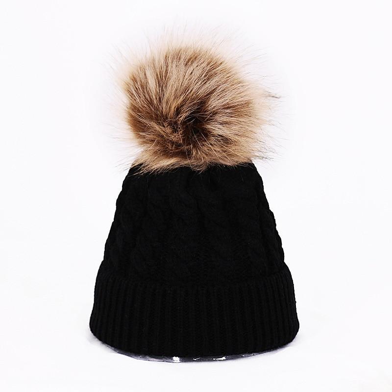 Winter Warm Baby Hat Fur Pompom Knitted Baby Hat Cap Infant Toddler Kids Hat Beanie In Modern Designer Style