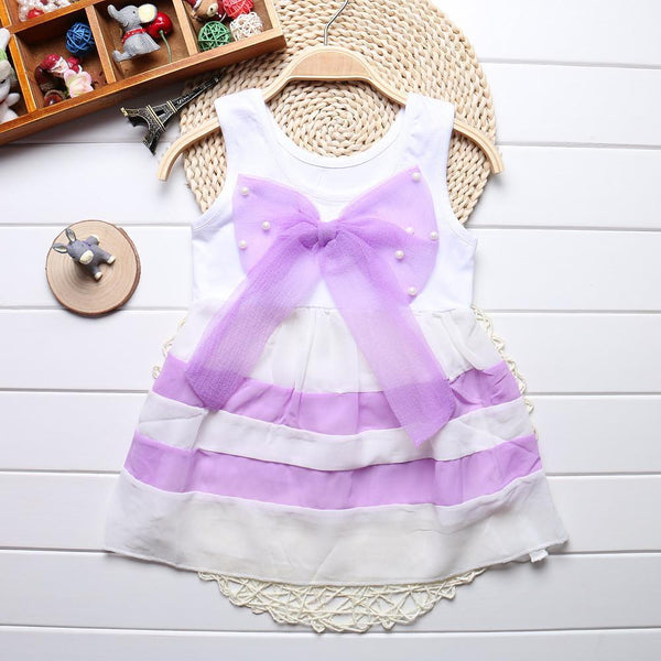 Baby Girl Clothes for Kids with Cute Purple Stripe and Round Neck  Sleeveless Chiffon Dresses For Girls