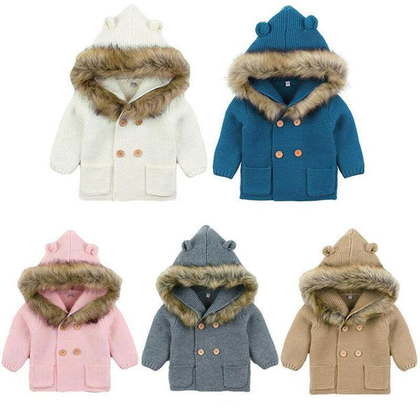Warm Winter Luxury Newborn Baby Boy Girl Knitted Buttons Hooded Jacket Coat In Modern Design