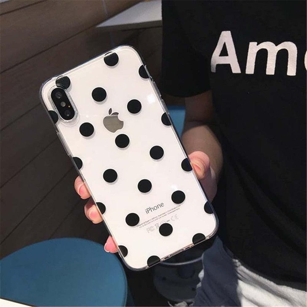 Transparent  Phone Case For iPhone 13 12 11 14 Pro Little Dots Love Heart Clear Back Cover Vintage Women Girls Soft Anti-Scratch Protective Cases for iPhone