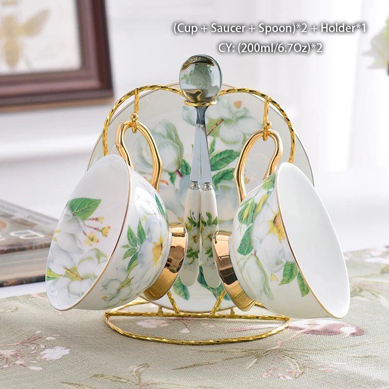 Camellia Bone China Coffee Set British Porcelain Tea Set Ceramic Pot Creamer Sugar Bowl Teatime Teapot Coffee Cup Mug Coffeeware