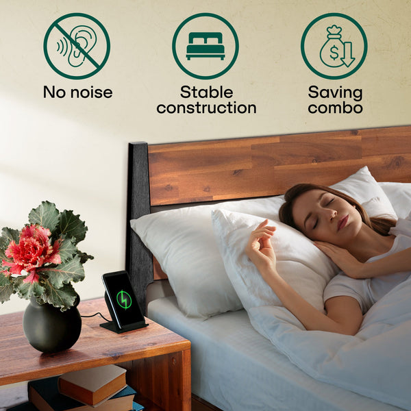 Acacia Callisto Solid Wood  Bed Frame and Nightstand Bedroom Set