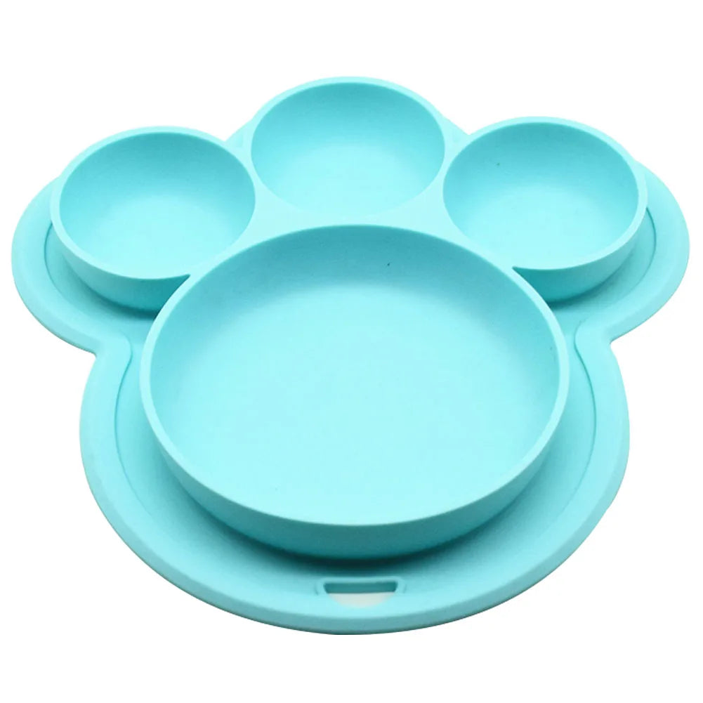 Kids Food-grade Silicone Home Dinner Dish Baby Plate Tableware Bear Paw Shape Children Training Cartoon Bowls Suction Toddler