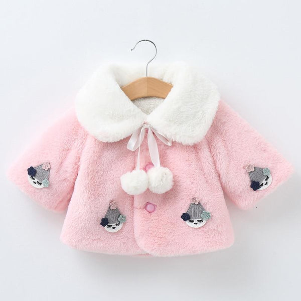 Princess Baby Girls Winter Thick Bownot Cloak Coat Flower for Childre With Flowers
