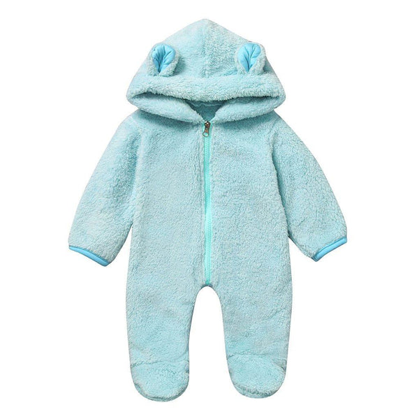 New Winter Trend Warm Newborn Baby Boy Solid Hooded Baby Romper Warm Coat Fleece Jumpsuit Infant Outwear For Boys And Girls
