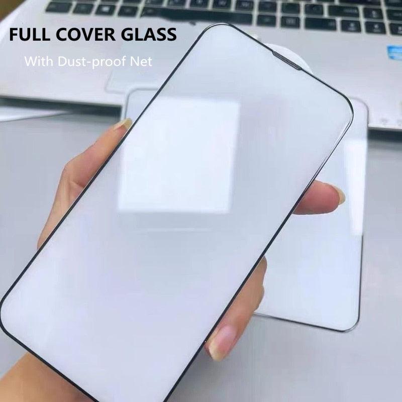 3Pcs Dust Net Protective Glass For iPhone 13 12 11 Pro XS Max XR 12 Mini Full Cover Protector Tempered Glass on iphone 13 14 Pro  Soft Flexible Ceramic Film Screen Protector Compatible with iPhone