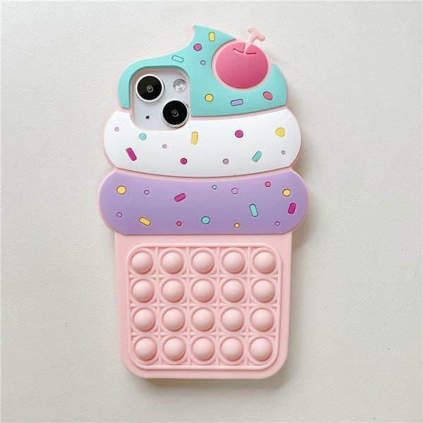 3D Delicious Cherry Ice Cream Silicone Phone Case For iphone 13 12 11 Pro Max Xs Xr 7 8 Plus X Se finger bubble game soft cover 3D Cartoon Cupcake Shape Soft Silicone Full Protection Shockproof Case