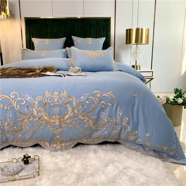 Luxury Embroidery European Style Cotton King Queen Size 4pcs Bedding Set Duvet Cover Bed Sheet Pillowcase 2020