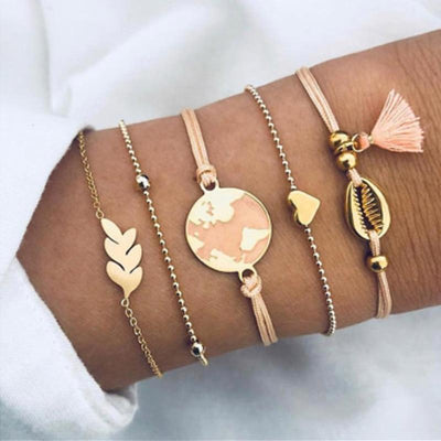 Luxury Modern Jewelry Women Set Bohemian Beads Chain Bracelets Bangles for Women Fashion Vintage Heart Compass Gold Color Chain Bracelets Sets