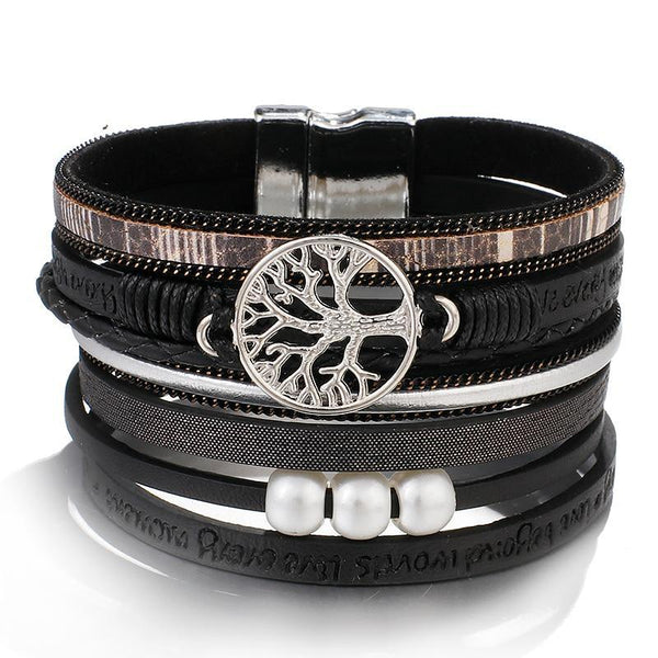 High Quality Handmade Elegant Fashion Luxury Modern New Amazing Charm Pearl Life of tree Leather Bracelets For Women
