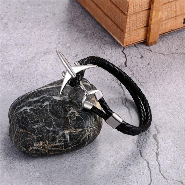 Modern Stainless Steel Airplane Anchor Luxury Bracelets For Men And Women Genuine Multi-Layer Leather Elegant Bracelet Freestyle Home Jewelry