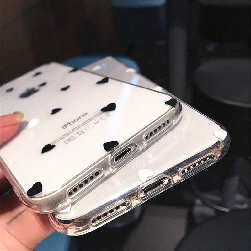 Transparent  Phone Case For iPhone 13 12 11 14 Pro Little Dots Love Heart Clear Back Cover Vintage Women Girls Soft Anti-Scratch Protective Cases for iPhone