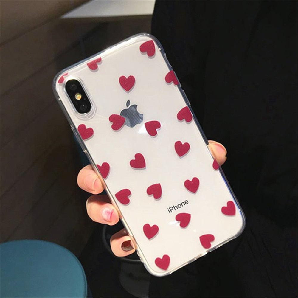 Transparent  Phone Case For iPhone 13 12 11 14 Pro Little Dots Love Heart Clear Back Cover Vintage Women Girls Soft Anti-Scratch Protective Cases for iPhone