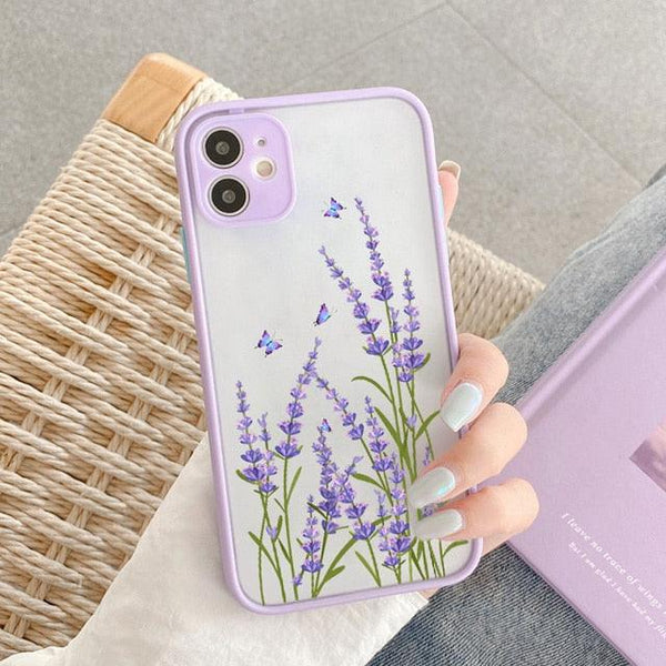 Butterfly Lavender Flower Phone Case For iPhone 13 mini 14 pro max Hard Shockproof Cover Floral Design Built-in Lens Protection Beautiful Design Transparent Back Case Cover for iPhone
