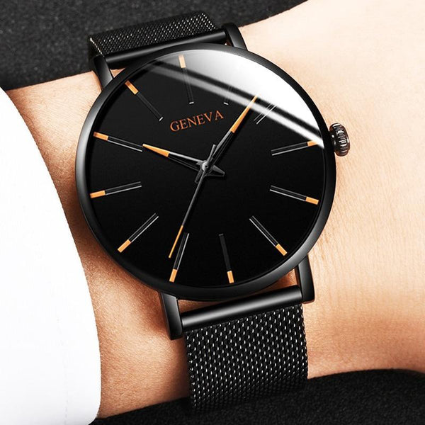 Minimalist Men's Fashion Ultra Thin Watch Simple Men Business Stainless Steel Mesh Belt Quartz Watch Relogio Masculino