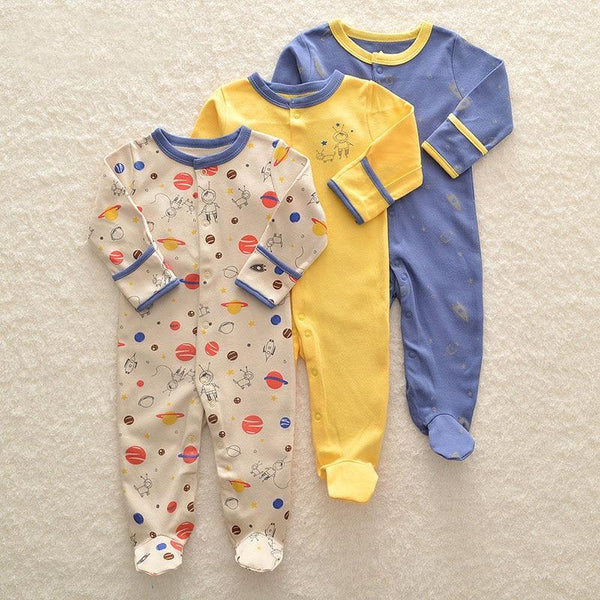 3Pcs Baby unisex Rompers  Long Sleeve Sleep suit Cartoon Jumpsuit Baby Pajamas Stes For Kids Between 0-12Months