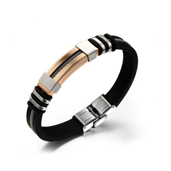 Stainless Steel Silicone Bracelet Men Jewelry Wrist Band Punk Style  Men Rubber Charm Brecelet