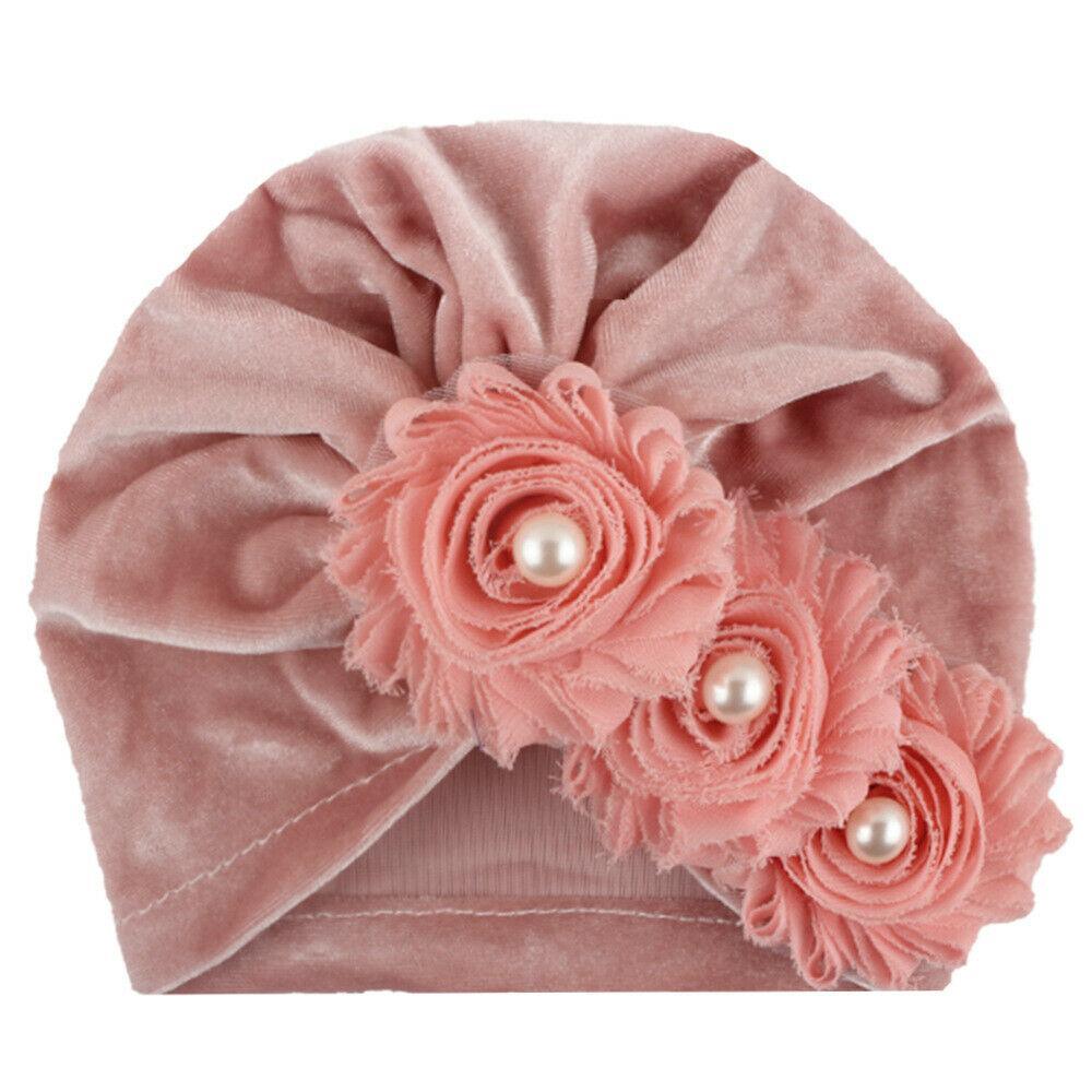 Handmade Baby Accessories Newborn Kids Baby Boy Girl Indian Turban Twist Knot Beanie Hat Pearl Flower Style