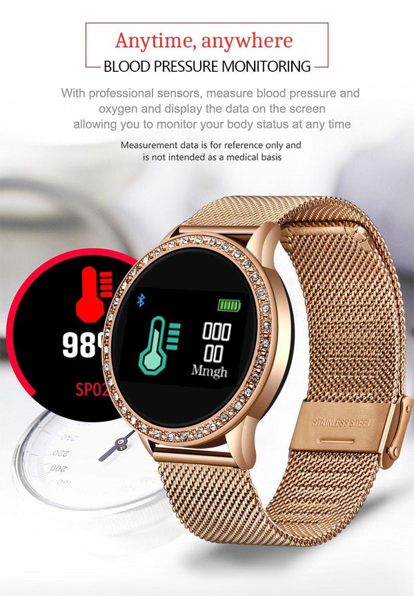 Luxury Ladies Smart Watch For Women With  Blood Pressure Heart Rate Monitor Fitness tracker And Sport Smart Band Alarm Clock Reminder Smartwatch