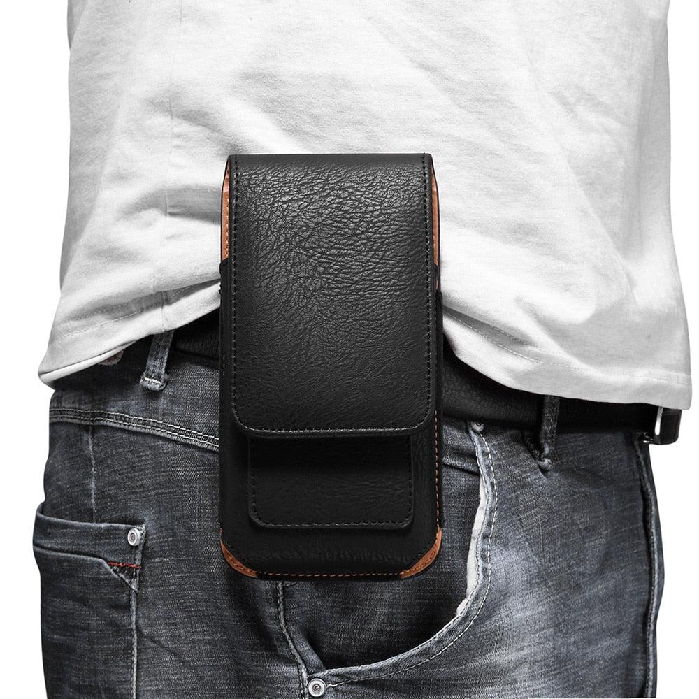 Universal Leather Case for iPhone Mens PU Leather Vertical Case with Belt Clip for iPhone Waist Pack Belt Clip Bag for 3.5-6.3