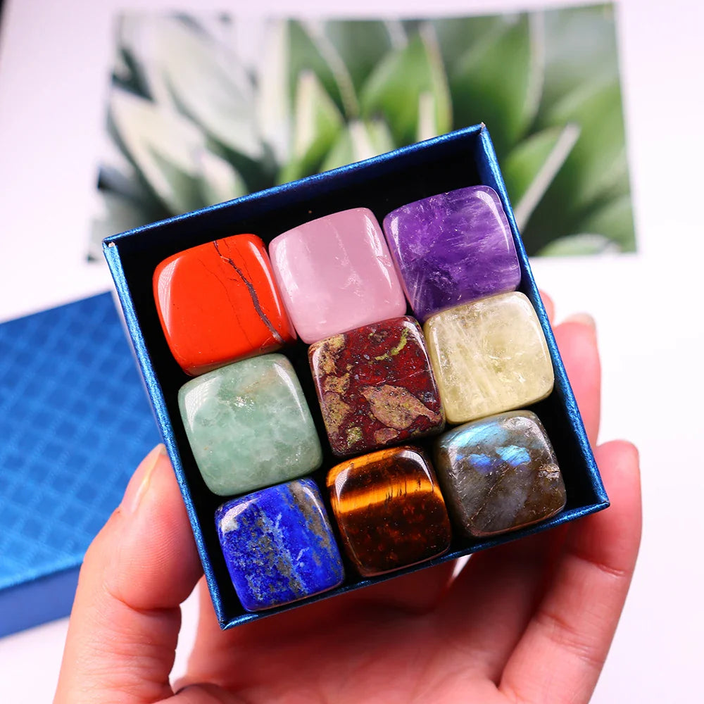 9 Pcs/Set Natural Quartz Fossiles Block Gravel Crystals Agates Education Specimen Aura Stone Aquarium Decoration Gift Box