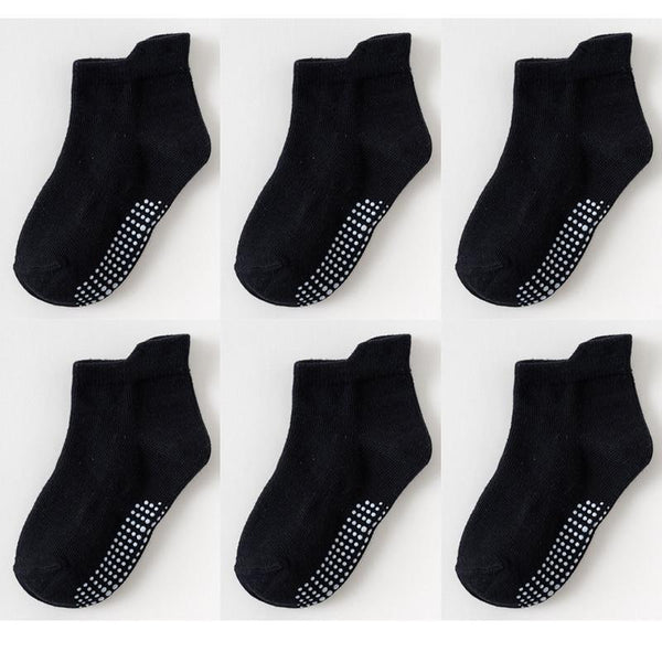 6 Pairs Cotton Children's Anti-slip Low Cut Floor Socks With Rubber Grips For Boys And Girls
