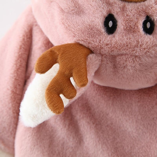 Modern New Christmas Winter LuxuryElegant Cute Elk Cartoon Hooded Soft Coat Cape for Baby Girls