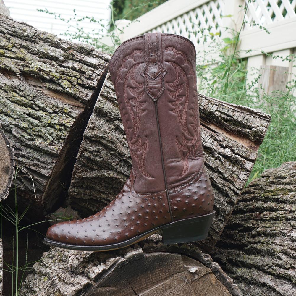 Men's  Brown Ostrich Print Cowboy Boots (H7002)