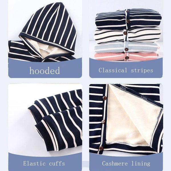 Baby Spring Autumn Striped Cardigan Button Velvet Lining Clothes Newborn Long Sleeves Coat/Jacket For Boys and Girls