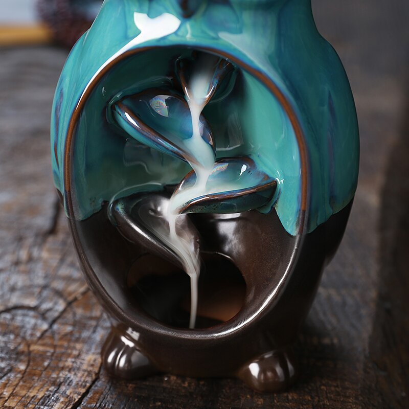Ceramic Owl Waterfall Animal Backflow Incense Burner