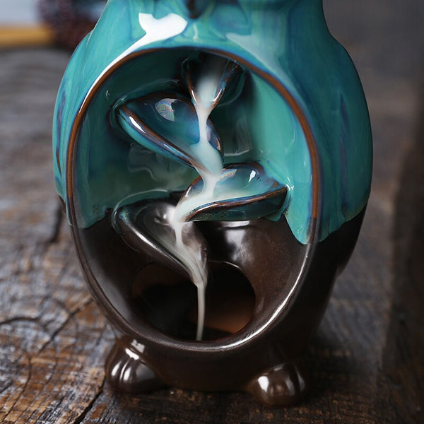 Ceramic Owl Waterfall Animal Backflow Incense Burner