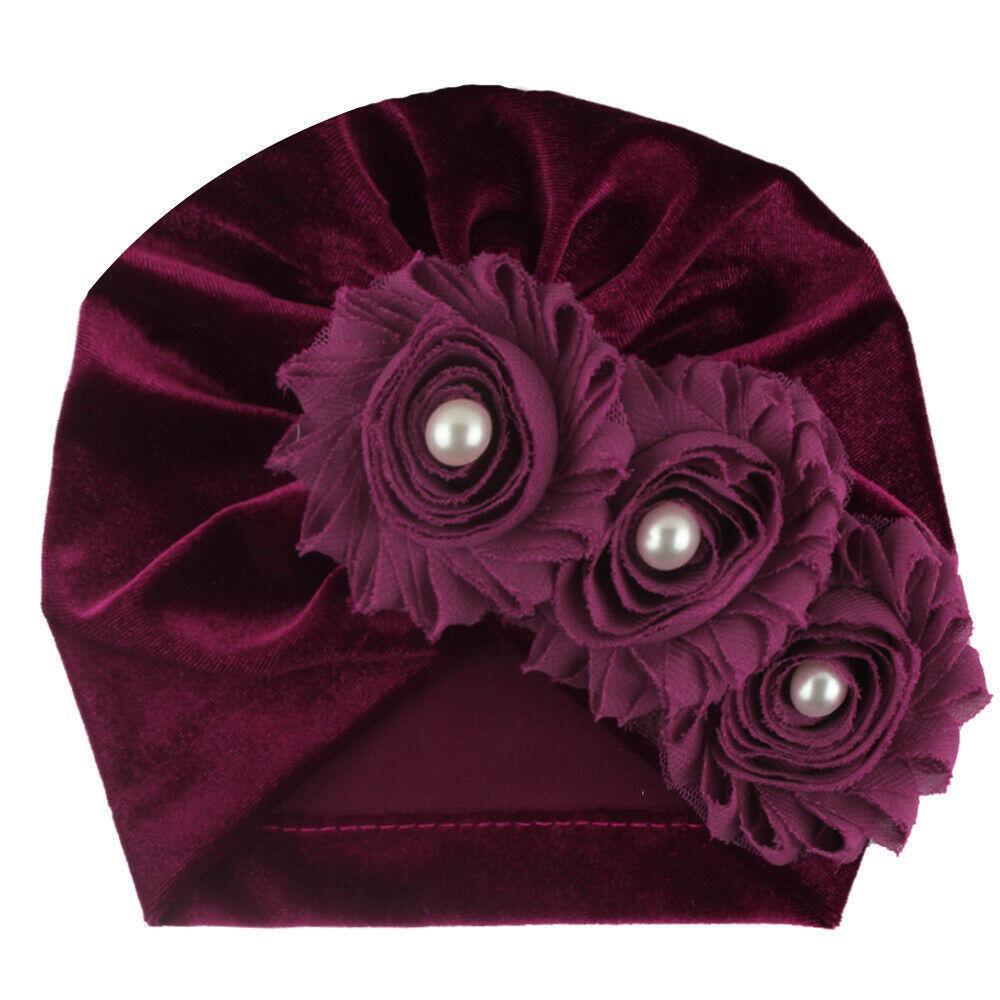 Handmade Baby Accessories Newborn Kids Baby Boy Girl Indian Turban Twist Knot Beanie Hat Pearl Flower Style