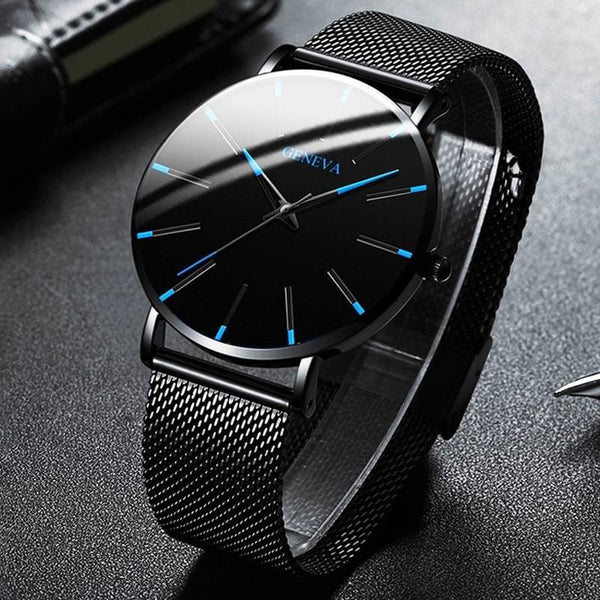 Minimalist Men's Fashion Ultra Thin Watch Simple Men Business Stainless Steel Mesh Belt Quartz Watch Relogio Masculino