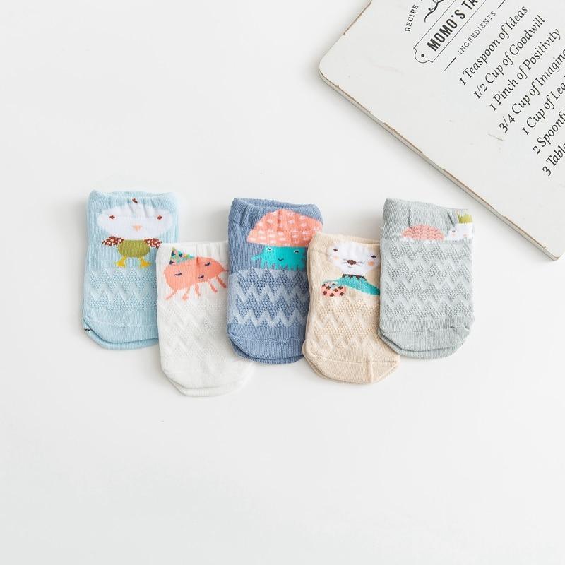 5 Pairs Thin Combed Cotton Cute Animal Baby Socks Mesh Short Socks For Newborns Boys & Girls