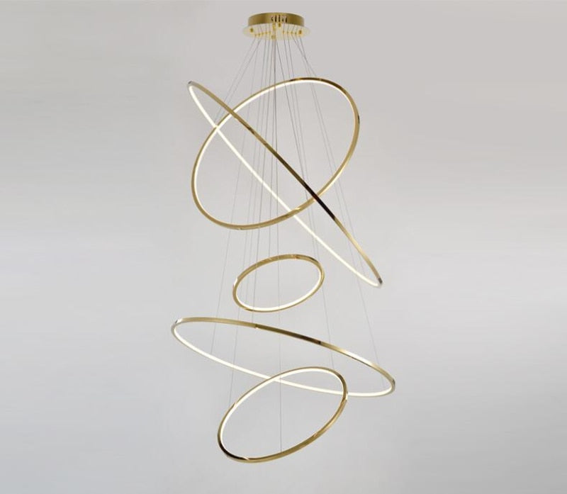 Golden luxury dining room lamp duplex villa staircase large chandelier circular ring-shaped high living room lamps