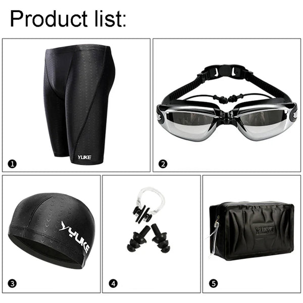 Men Swimming Shorts Waterproof Competition Swim Goggles with Ear-plug Cap Trunks - Sexikinis Swim
