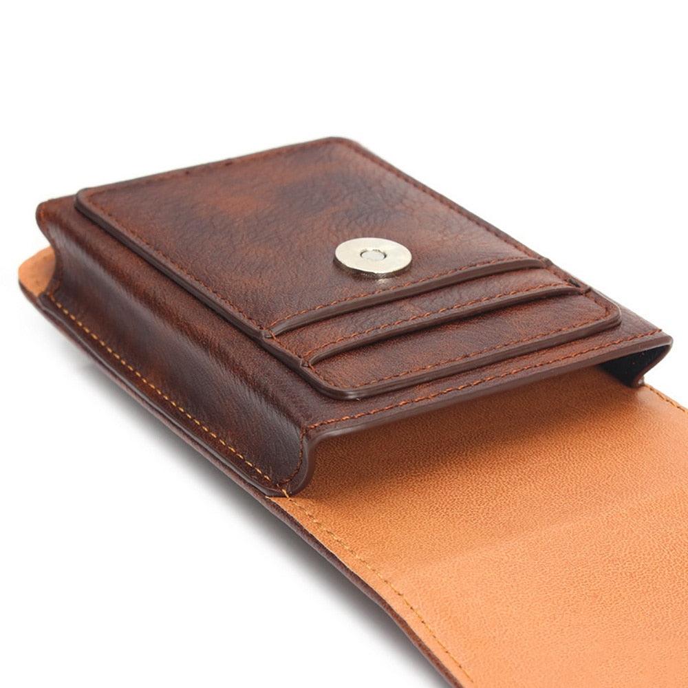 Universal Leather Case for iPhone Mens PU Leather Vertical Case with Belt Clip for iPhone Waist Pack Belt Clip Bag for 3.5-6.3