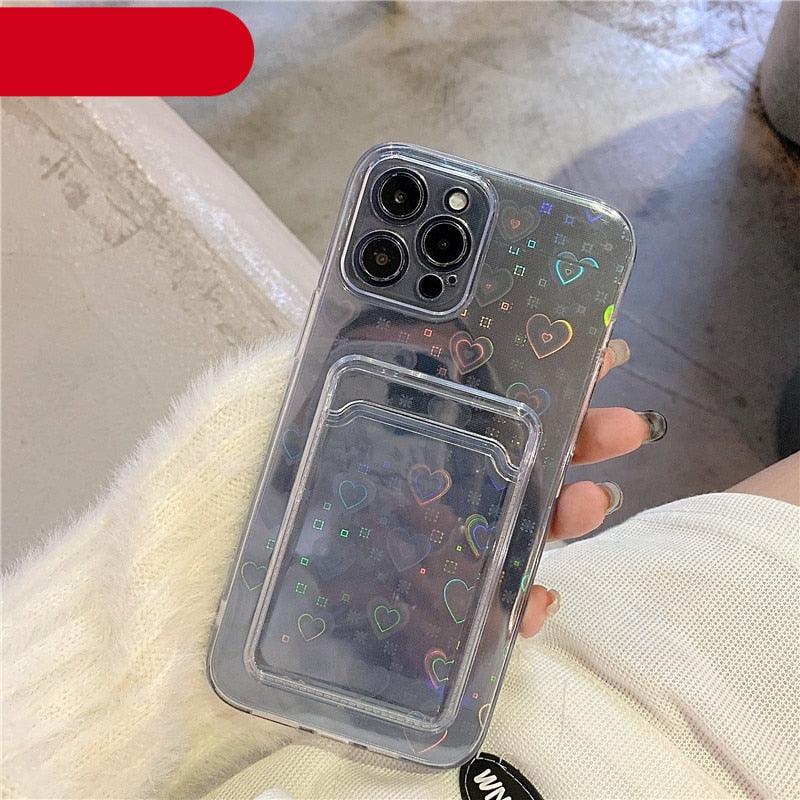 Unique Gradient Women Love Wallet Card Holder Clear Soft Case For iPhone 13 11 12 Pro Max Beautiful Colors Transparent Cover Drop Protection Transparent Phone Cover