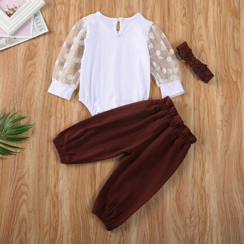 Newborn Baby Girl Two Pieces Set Long Sleeve Top Pant Headband Clothing Sets Perfect Gift For Kids