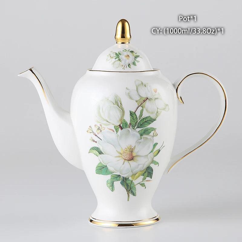 Camellia Bone China Coffee Set British Porcelain Tea Set Ceramic Pot Creamer Sugar Bowl Teatime Teapot Coffee Cup Mug Coffeeware