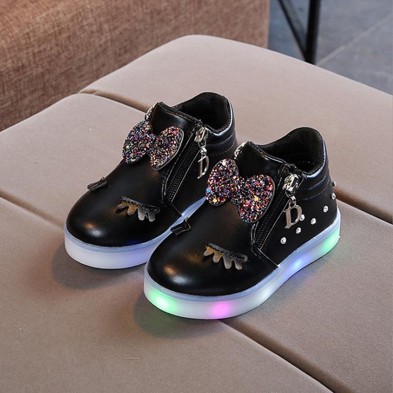 New Fashion Children Glowing Shoes Princess Bow Girls Led Shoes Spring Autumn Cute Baby Sneakers Shoes