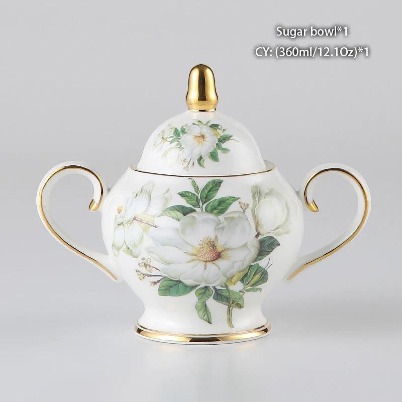 Camellia Bone China Coffee Set British Porcelain Tea Set Ceramic Pot Creamer Sugar Bowl Teatime Teapot Coffee Cup Mug Coffeeware