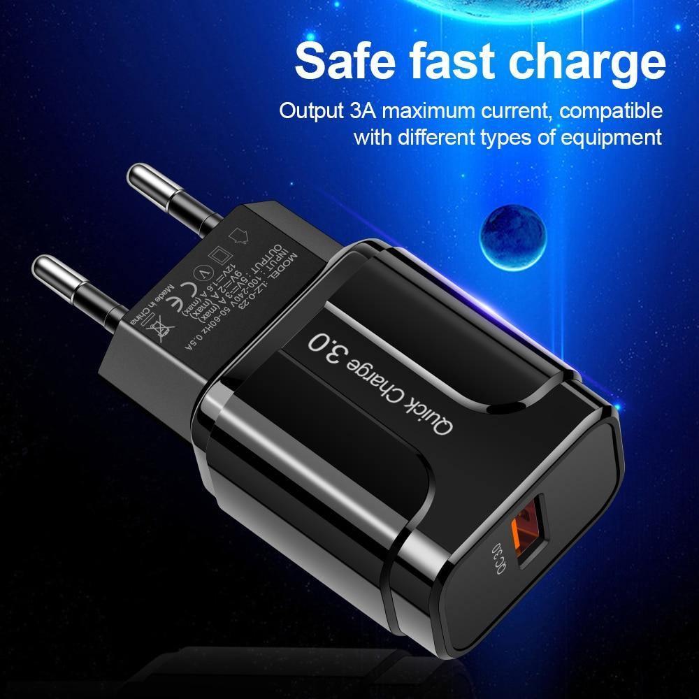 Black 3A Quick Charge 3.0 USB Charger EU Wall Mobile Phone Charger Adapter QC3.0 Fast Charging