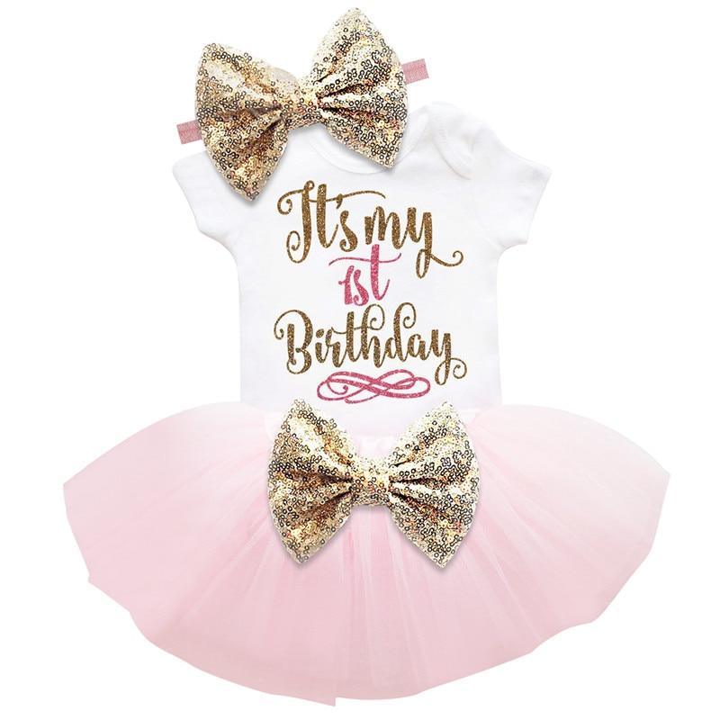 Luxury Modern Baby Girl First 1st Birthday Party Dress Cute Pink Tutu Cake Outfits For Birthday Party with Big Bow And Unicorn Design