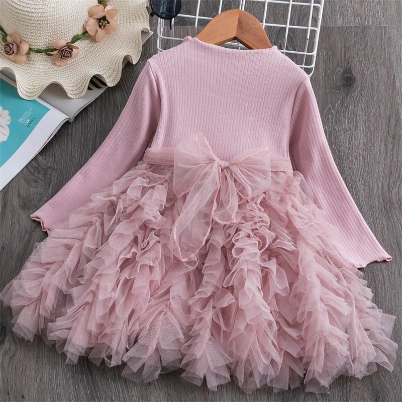 Modern Winter Flower Long Sleeve Smash Cake Baby Girls Dress For 1-5 Year Little Princess
