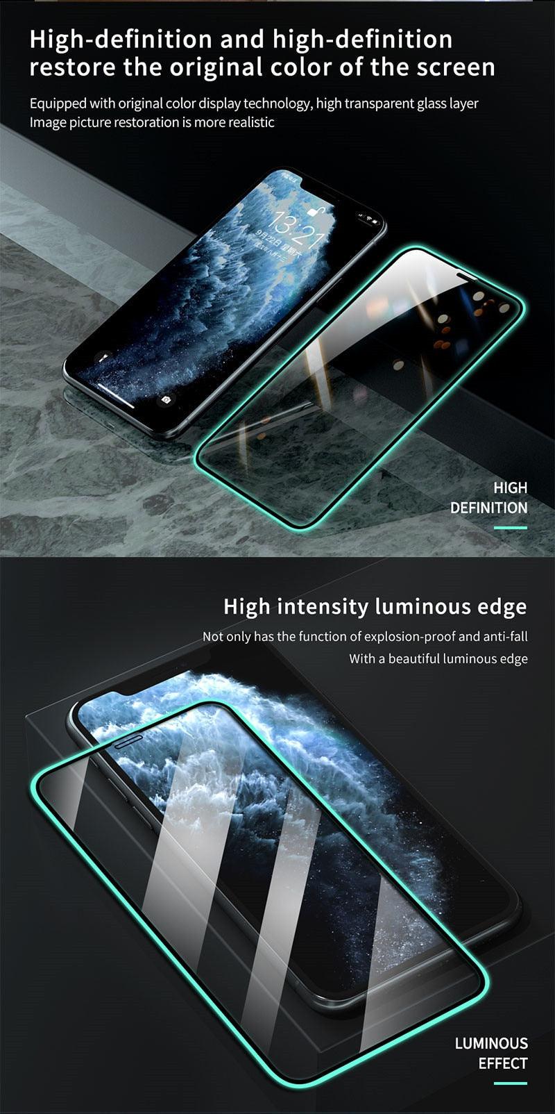 3Pcs Luminous Screen Protectors for iPhone 14 11 Pro Max 12 Mini XR X XS Glowing Tempered Glass for IPhone 13 Pro MAX 8 7 Plus Tempered-Glass Screen Protector Compatible with iPhone