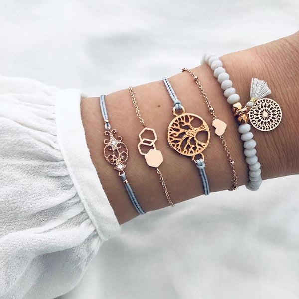 Modern Fashion New Luxury Different Style Elegant Elephant Tree Of Life Tassel Chain Bracelet Sets For Women Jewelry Trend Sets For Her