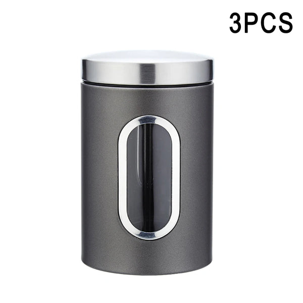 Kitchen Storage Jar with Lid, Kitchen Storage Tools, Tea, Coffee, Sugar, Canisters, Pots, Container Tins, 1 Pc, 3 Pcs